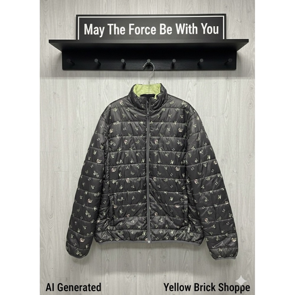 Star Wars Mandalorian Grogu Baby Yoda Reversible Lightweight Puffer Jacket Sz L